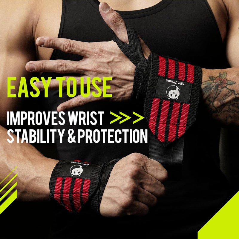 Slim Panda 1Pair Wrist Wraps Supports for Powerlifting, Bodybuilding & Weight Lifting, Breathable Adjustable Straps with Reinforced Thumb Loops, Workout Wrist Guards for Deadlifts, Bench Press & Squats, One Size Fits All Men & Women - Image 3